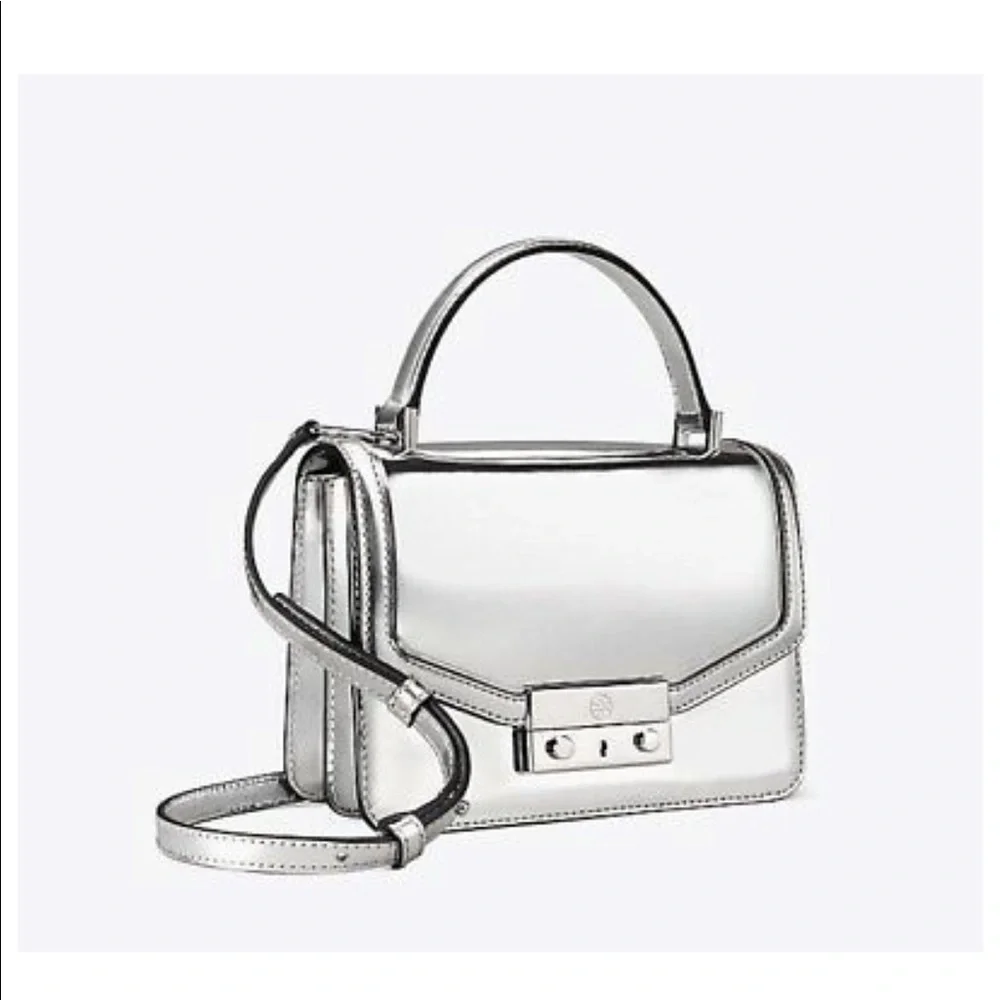 Tory Burch Metallic Silver Top-Handle Satchel
